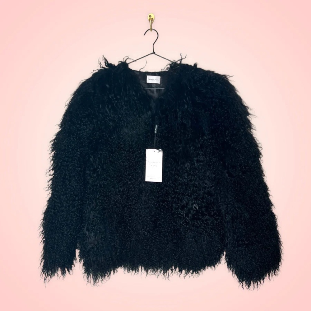 Nwt Twenty fall black genuine curly fur coat (Sz S)